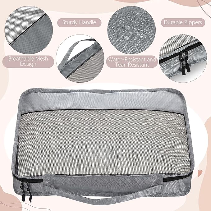 9 Pcs Packing Cubes Set for Travel with Waterproof Clothing Cubes Toiletry Shoe Laundry Jewelry Bag for Women Men(Light Gray)