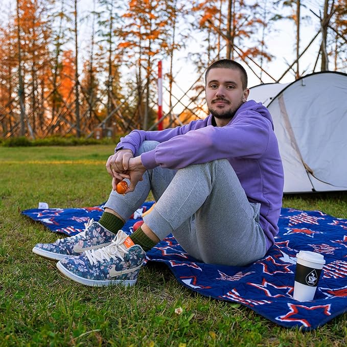 Outdoor Waterproof Blanket, Foldable Fleece Stadium Blanket for Outdoor Sports Event, Camping, Car, Pet, Picnics - Windproof, Wearable, Machine Washable 80" x 58" (Blue Star)