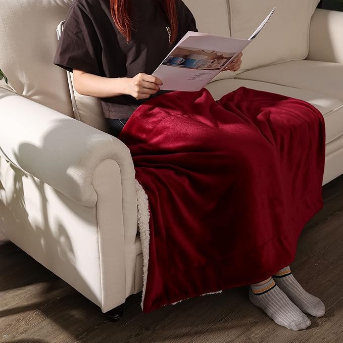 NANPIPER Baby Sherpa Blanket,Warm Toddler Throw Blanket,Soft Newborn Fleece Blanket for Winter (Wine Red,30x40 inches)