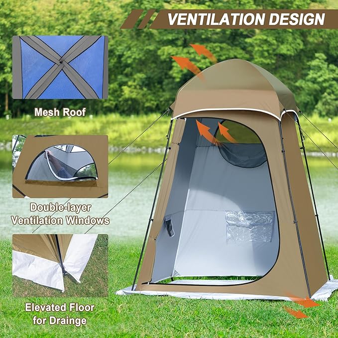 Camping Shower Tent, 7.9 FT Extra Tall Oversize Privacy Tent, Portable Outdoor Bathroom Toilet Tent with Floor, Easy Set Up Privacy Shelter for Dressing, Hiking, Fishing, UPF50+