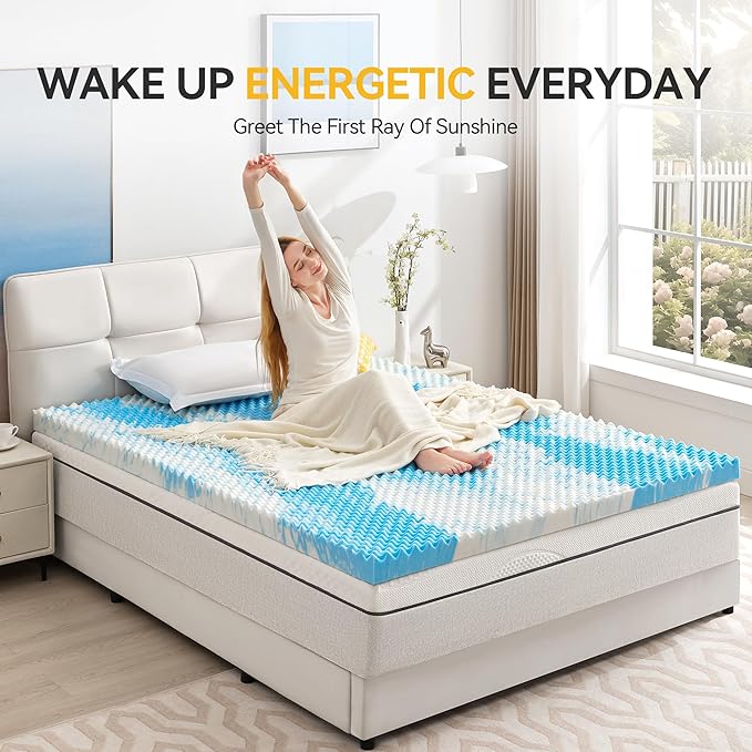 SINWEEK 2 Inch Egg Crate Memory Foam Mattress Topper Full Size, Soft Mattress Pad for Back Pain Relief, Bed Topper, CertiPUR-US Certified, Blue