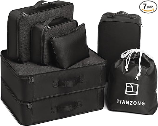 tianzong 7-piece Set Packing Cubes, Travel Bags for Luggage, Packing Organizers with Shoe Bag (Black)
