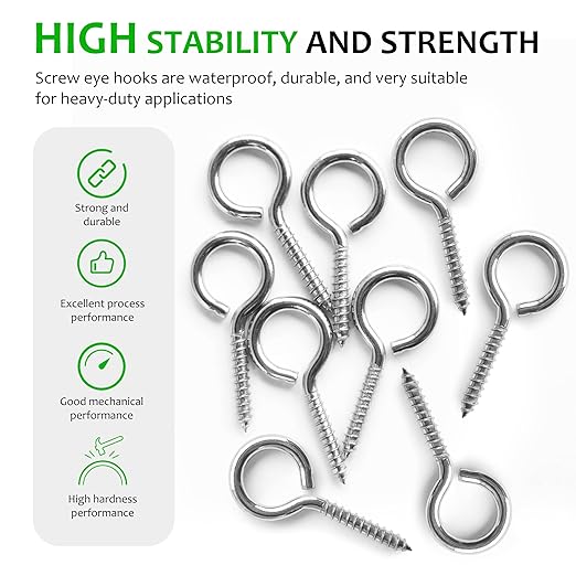M5 20 Pcs 304 Stainless Steel Screws Eye,2.56 Inch Screw Self Tapping Eye,Load Bearing 200LB, Duty Eye Bolt for Wood Securing Cables Wire,Indoor & Outdoor Use (20, M5 2.56 Inch)