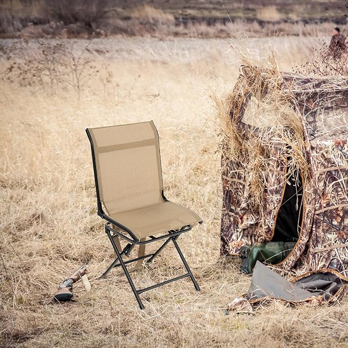Moccha 360-degree Swivel Blind Chair, Foldable Hunting Chair w/Mesh Back & Non-Slipping Pads, Multi-Position X Steel Frame Portable Outdoor Chairs for Camping, Hunting, Fishing, Brown