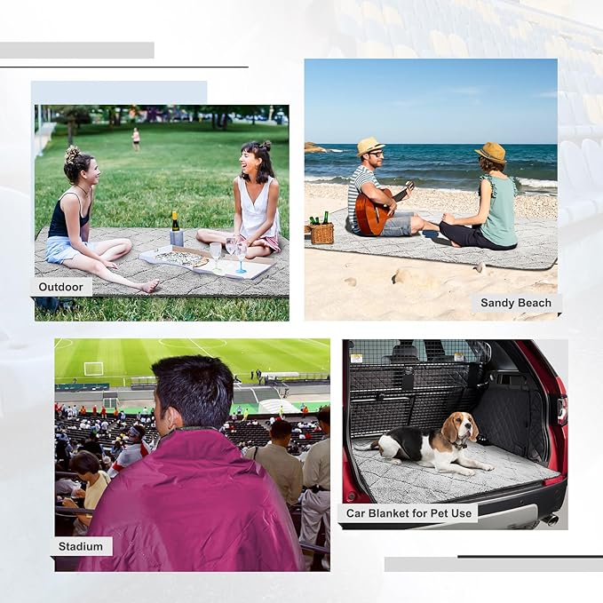 Sherpa Warm Outdoor Camping Blanket - Waterproof Stadium Blanket for Cold Weather, Camp, Sports Mom and Concert - Camping Quilt 80" X 58" (Rose Purple)