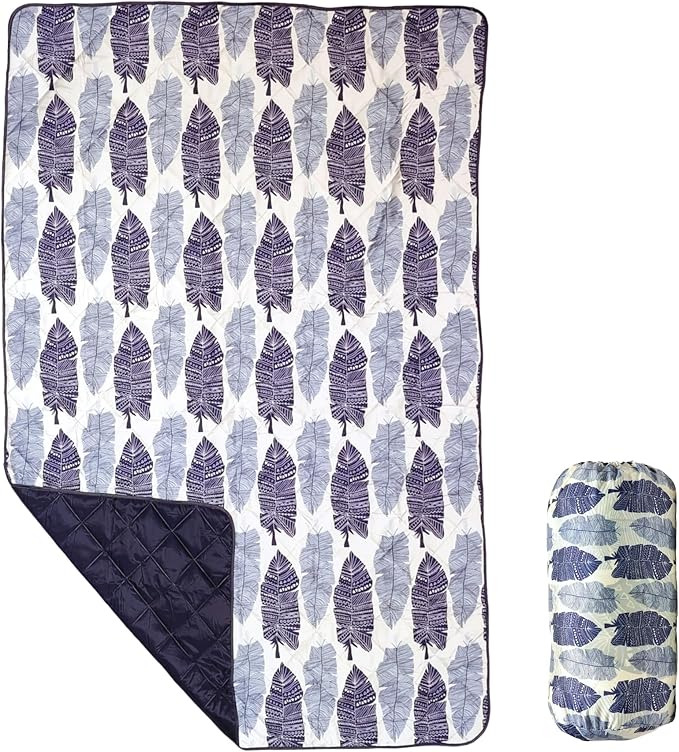 Waterproof Outdoor Blanket, 79" x 55" Large Packable Picnic Blankets, Foldable Picnic Mat for Park, Lawn, Grass, Beach, Concert (Ethnic Feather)