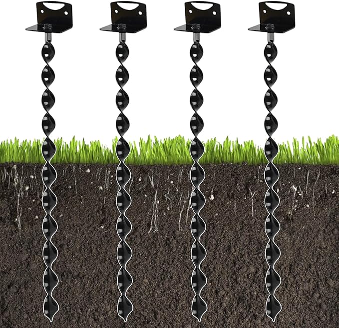 24" Heavy Duty Ground Anchors Screw in, 4 Pack Earth Anchors with Drill Adapter & Brackets, Metal Shed Anchor Kit for Storage Sheds, Mobile Home, Swing Set, Trampoline, Tent, Dog Tie-Out (No Straps)