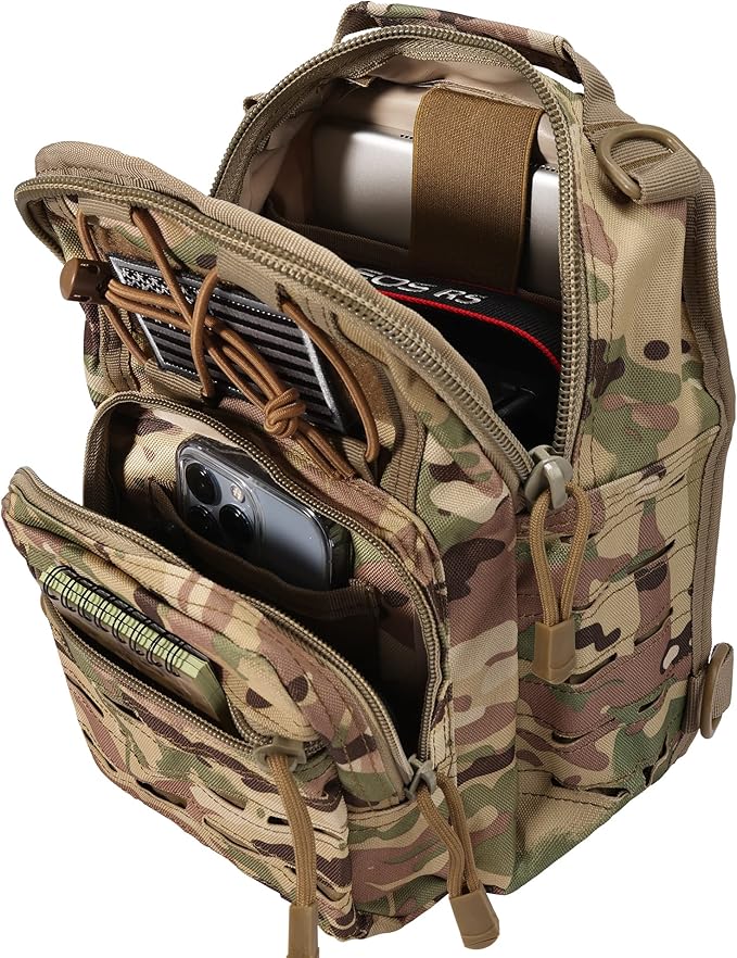 BOMTURN Tactical Backpack-1000D Waterproof Military Backpack/Laser-Cut/CCW Bags Sling Bag Tactical Satchel Shoulder Bag Men