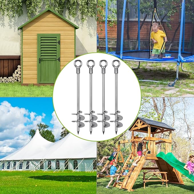 24'' Fully Welded Ground Anchors Screw in, 3'' Wider Spiral Earth Anchor for Swing Set, 6pcs Mobile Home Anchors, Wind Resistant Trampoline Wind Anchors, Ground Anchors for Sheds