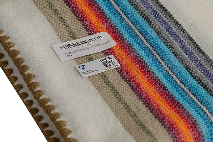 QISU Alpaca Wool Blanket Throw | Large, Beautiful, Warm, Variegated | 85 x 65 inches | Ultra-Soft, Hypoallergenic and Breathable | Non-Itchy or Scratchy Fabric (White Blue Variegated)