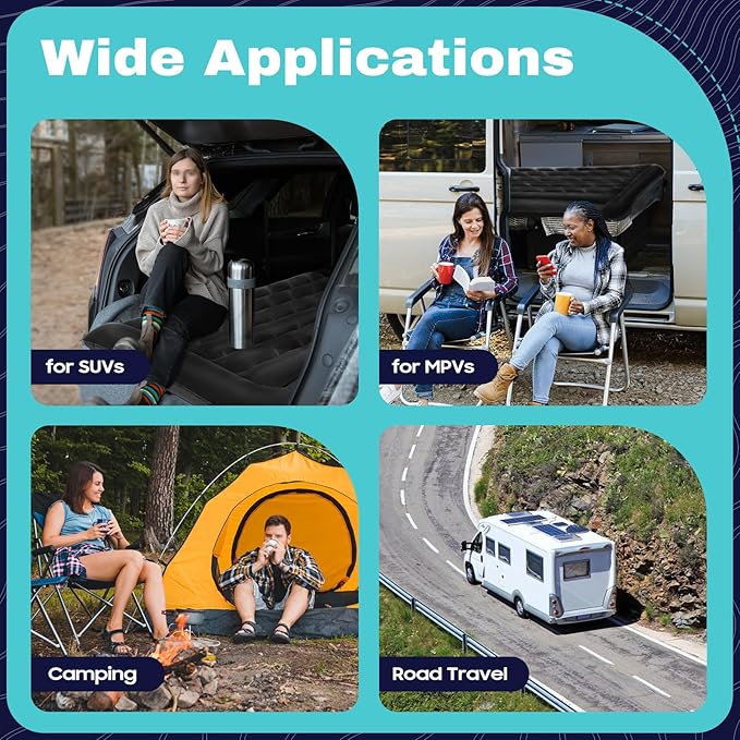 Inflatable Car Thick Air Mattress Rear Seat Inflatable Bed, SUV Inflatable Bed w/Inflatable Pump and Pillow, Foldable Design, Suitable for Camping and Car Travel