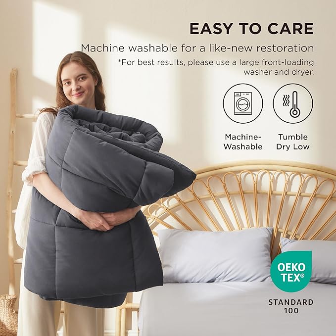Bedsure Comforter Duvet Insert - Quilted Comforters King Size, All Season Duvet, GentleSoft Down Alternative Bedding, with 8 Tabs, Gifts for Women/Men, Grey, King 90 x 102 Inches