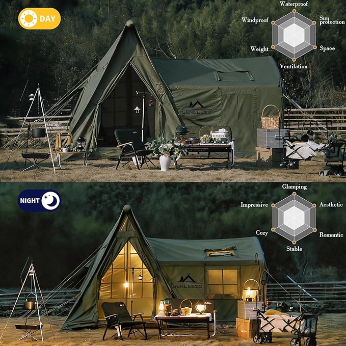 Inflatable Tents for Camping 8-10 Person, Luxury Inflatable Tent House with Stove Jack, Waterproof Portable Inflatable Camping Tent with Rainfly