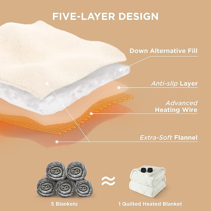 Bedsure Electric Blanket King Size - Dual Control Heated Weighted Blanket King with 10 Heat Settings, Fast Heating with 10 Time Settings (100x90 inches, Ivory)