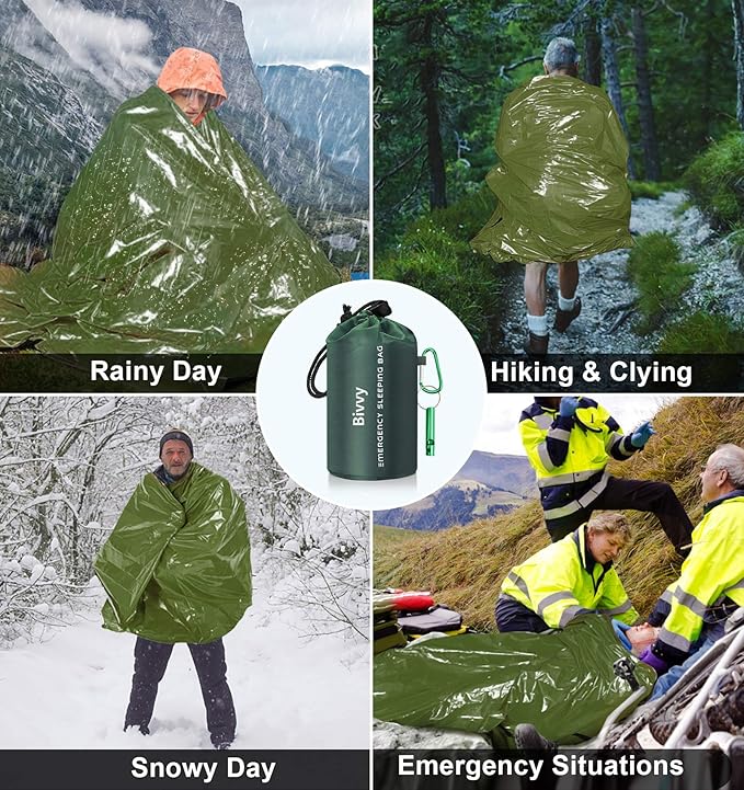Timok Emergency Sleeping Bags Thermal-Emergency-Blankets Ultralight Space Blankets Survival Waterproof Bivy Sack Multi-Purpose Survival Gear for Hiking, Camping, First Aid Kits, Outdoor Survival Gear