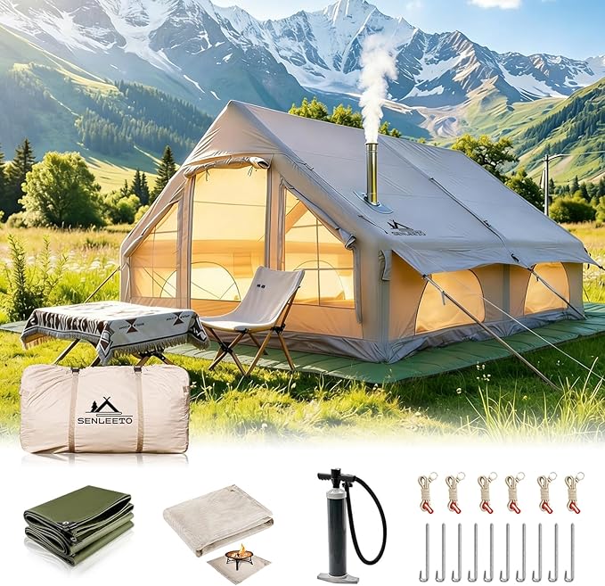 Inflatable Tents for Camping, Large Inflatable Camping Tent with Hand Pump, Easy Setup Tents for 4-6 People, Portable Glamping Tent