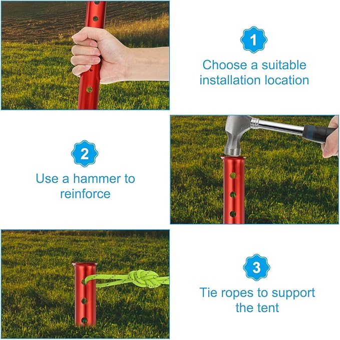 PATIKIL Aluminum Tent Stakes, 2 Pack Metal Camping Ground Pegs Camping Accessories Sand Stakes with 6 Holes for Tents Hammocks and Canopy, Orange