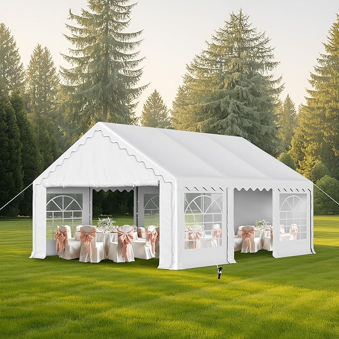MFSTUDIO 16'x20' Party Tent, Outdoor Heavy Duty Party Tents with Removable Sidewalls, Large Canopy Tent Shelter for Outdoor Events Wedding Birthday, White