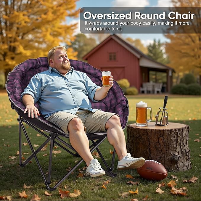 Northroad Oversized Camping Moon Chair, Outdoor Padded Saucer Folding Round Chair, Supports up to 400 lbs for Outdoor Hiking Fishing Picnic Lawn