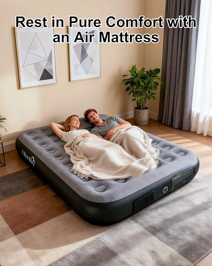Queen Air Mattress with Built in Pump, Inflatable Mattress for Home, Blow up Air Bed 2 Min Quick Inflation and Deflation, Thin Velvet Top, 10'' Queen Size Gray