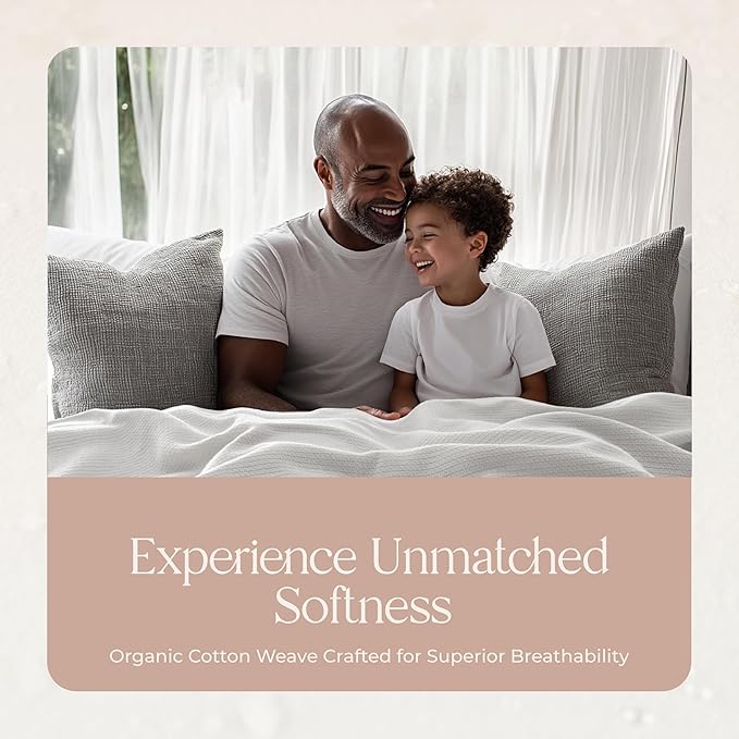 100% Organic Cotton Blanket - GOTS & Fairtrade Certified Organic Cotton Throw Blanket for Bed with Soft Warm & Breathable Single Knit Weave - Great as Bedspread or Coverlet (White, Full/Queen)