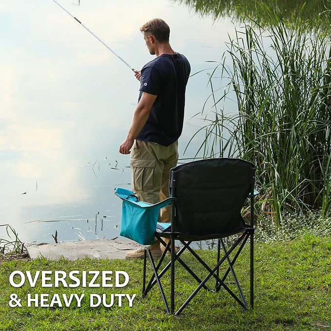 VILLEY Camping Chair, Oversized Folding Camp Chair, Portable Outdoor Chairs Support 450 LBS with Padded Seats, Cooler Bag, Cup Holder, Carry Bag, Blue