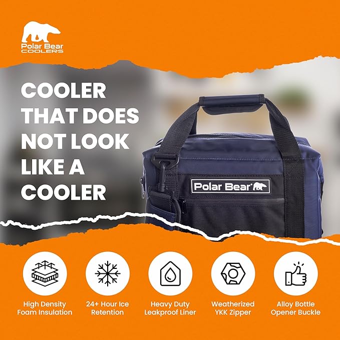 Polar Bear Coolers - Original Soft Cooler Bag - Insulated Leak Proof Beach Cooler Bag, Small Thermal Bags for Travel - Heavy Duty & Portable - Sweat Proof Picnic Carrier - Nylon