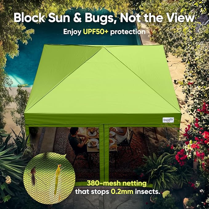 Quictent 10'x10’ Pop up Screened Canopy Tent with Mosquito Netting, Portable Easy up Outdoor Screen House Shelter for Patio, Camping and Picnic, Includes Wheeled Carry Bag