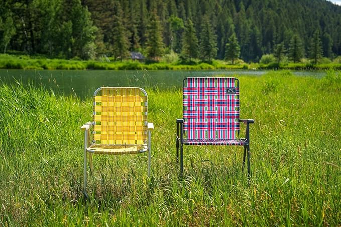 MOUNTAIN SUMMIT GEAR Retro Webbed Camping Chair - Lightweight, Foldable, Durable Steel Frame, 300lb Capacity, Vintage Red/Blue Stripes by Caddis Sports (4)