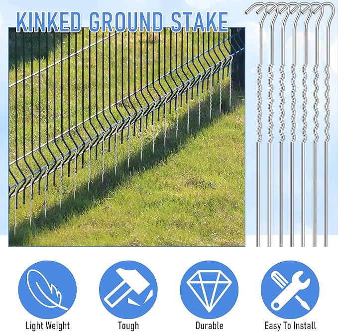 Cindeer 60 Pcs Kinked Metal Tent Stakes 12 Inch Metal Garden Edging Fence Hooks Pegs Dog Dig Proof Yard Spikes Heavy Duty Galvanized Ground Stakes Spikes Long Tent Pegs for Outdoor Canopy Tarp
