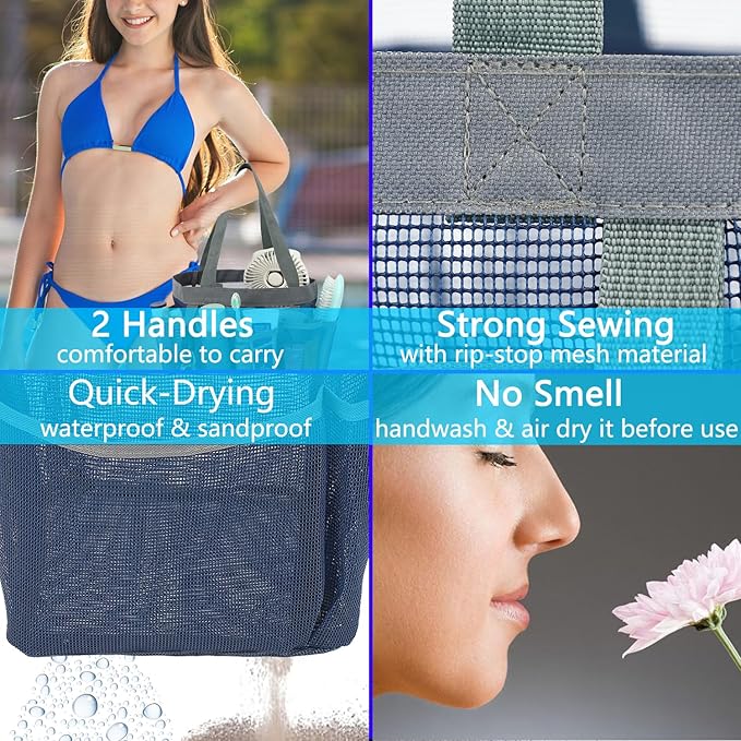 Mesh Shower Caddy Portable for College Dorm Room Essentials, 8-Pocket Large Shower Basket Tote Bag with 2 Handles for Toiletry, Bathroom, Beach, Camp, Gym