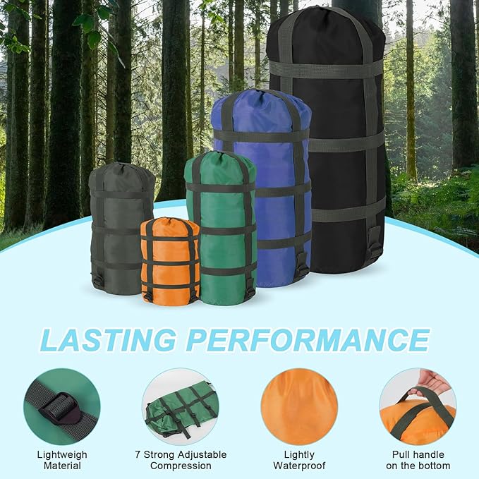 Compression Sacks Ultralight Sleeping Bag Stuff Sack Nylon Compression Stuff Sacks Water Resistant Compression Bag for Backpacking Camping Space Saving Hiking Gear Outdoor