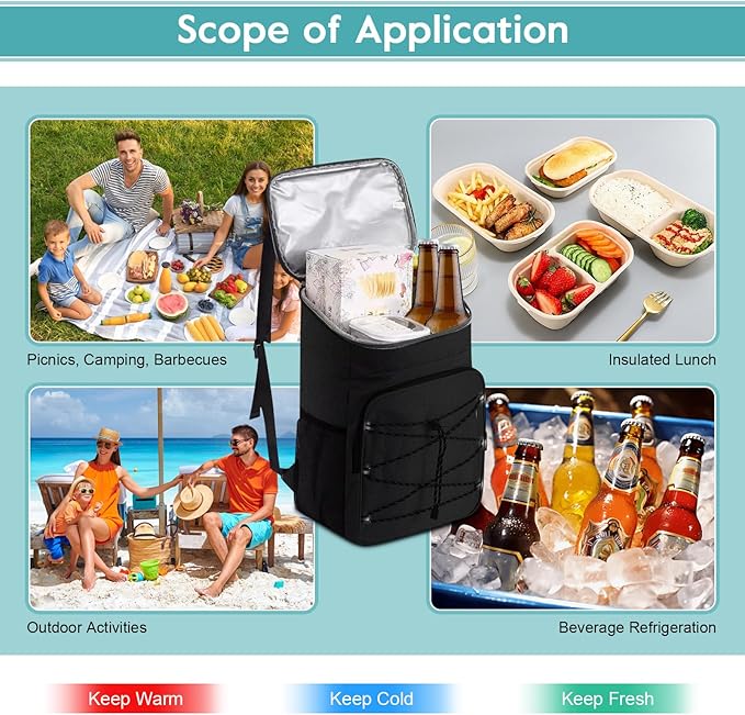 Backpack Cooler, Oxford Cloth Insulated Leak Proof Cooler Bag with Side Pockets for Men and Women Camping Picnic Beach Outdoor Travel