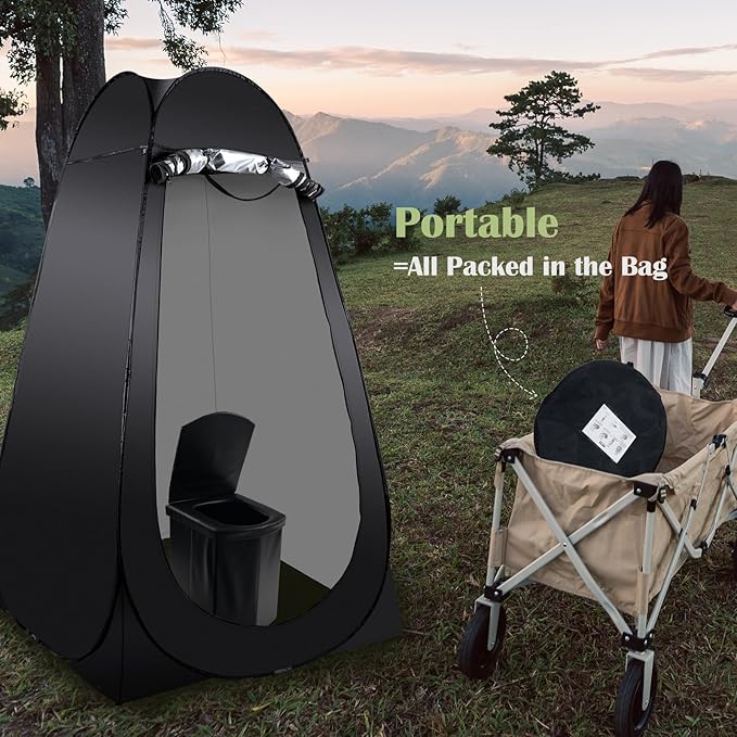 Portable Camping Toilet Kit for Adults, Pop up Privacy Tent, X Large Folding Toilet Potty with Camping Tent, Outdoor Instant Shower Tent Camp Toilet Changing Dressing Room