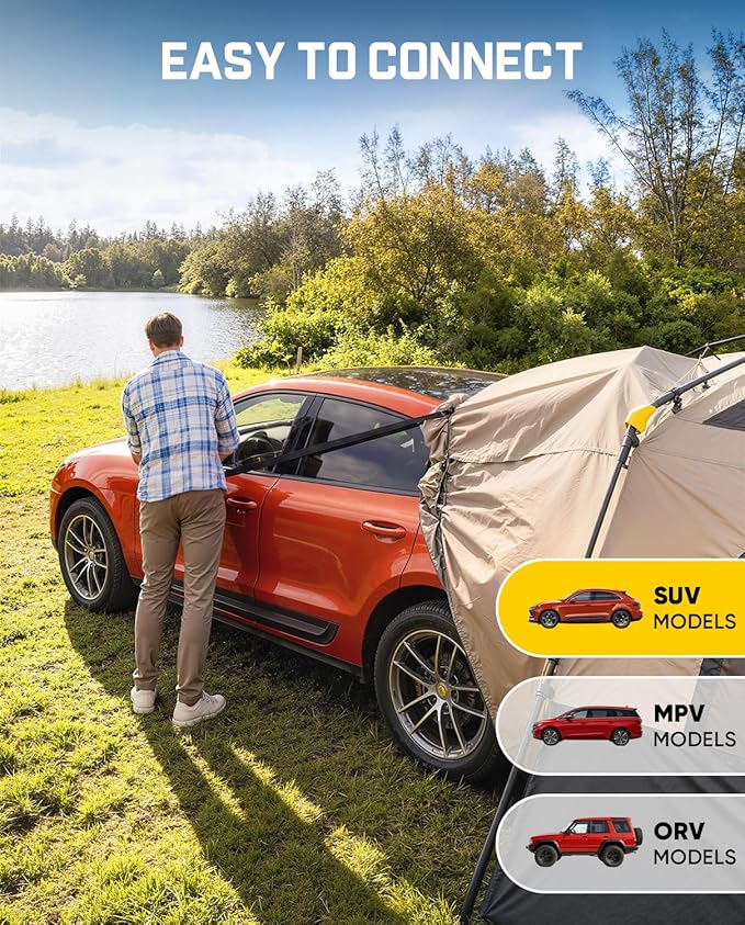 FanttikOutdoor Beta C6 Apex SUV Tent 6 Person Instant Cabin Car Tent Setup in 60 Seconds with Rainfly & Windproof Portable with Carry Bag for Family Camping, Upgraded Ventilation, Khaki