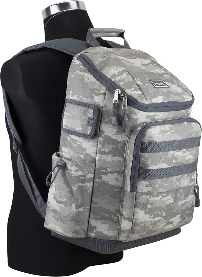 FUEL Travel Laptop Hiking Backpack Carry On Airline Approved Luggage Bag Carry On Large Backpack, Gray Flannel Static Camo Print