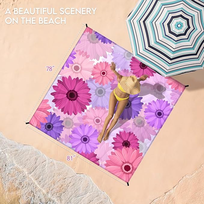 BYDOLL Beach Blanket Waterproof Sandproof Large 78''×81''/10'×9' Sand Free Oversized Sandless Picnic Mat Water Proof Packable Lightweight Blanket for Beach Camping Hiking Travel