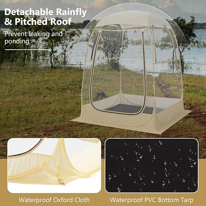 Tangkula All Weather Sports Tent for 1-2 People, Pop Up Instant Tent with Waterproof Tarp Floor, Top Cover, Outdoor Clear Bubble Tent for Sports Events Fishing Camping Cheering