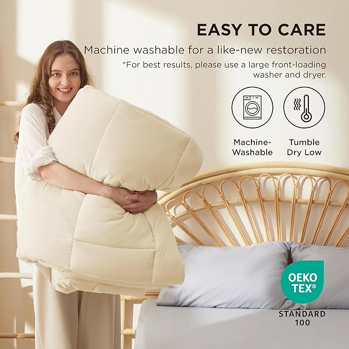 Bedsure Comforter Duvet Insert - Quilted Comforters Twin Size, All Season Duvet, GentleSoft Down Alternative Bedding, with 8 Tabs, Gifts for Women/Men,Cream,Twin 88 x 68 Inches