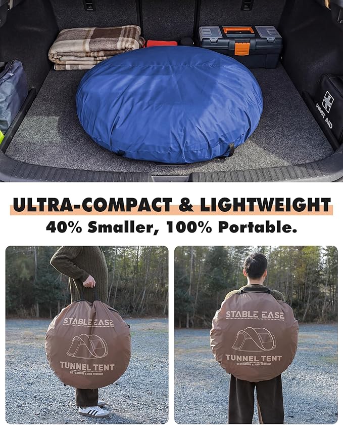 4 Person Instant Pop Up Tent, Automatic Waterproof Windproof Camping Tent with 2 Doors for Outdoor Hiking, Beach & Travel, Portable Family Tent with Carry Bag for Easy Setup