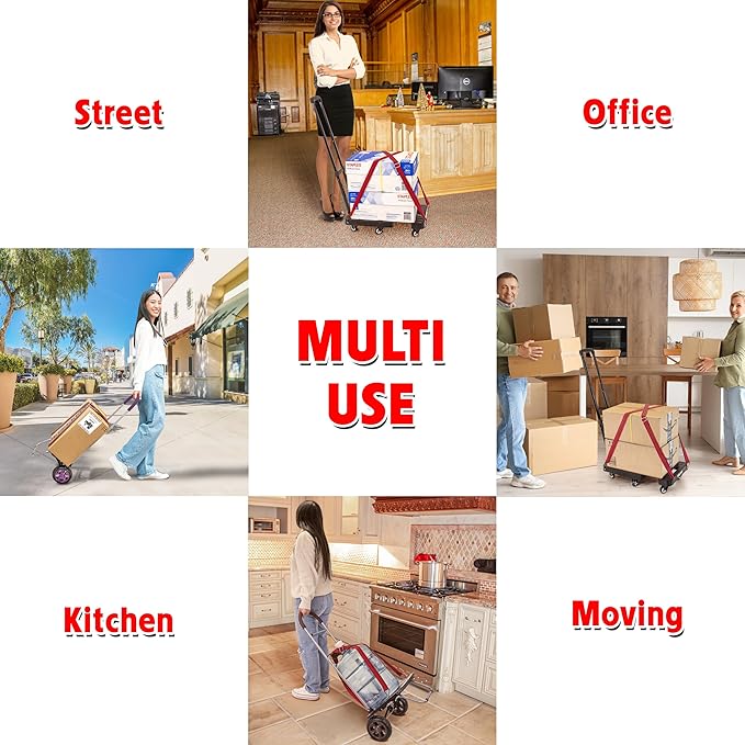 dbest products Trolley Dolly High-Tension Power Adjustable 63' Flat Bungee Cord 4 Pack with Hooks and Buckle Heavy Duty Elastic Strap Max Stretch Tie Downs Moving Outdoor