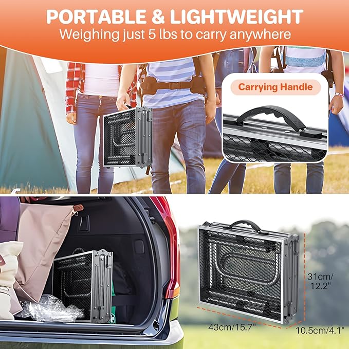 FUNYKICH 3ft Folding Grill Table for Outside 34.2''x15.7'', 3 Height Adjustable Portable Camping Tables, Lightweight Metal Aluminum Outdoor Table with Carry Handle for Camping, Picnic, BBQ, Silver