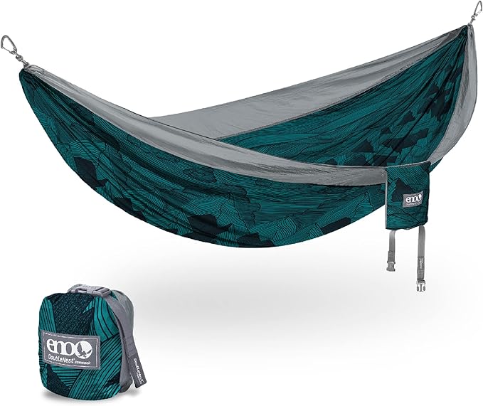 ENO DoubleNest Hammock - Lightweight, Portable, 1 to 2 Person Hammock - for Camping, Hiking, Backpacking, Travel, a Festival, or The Beach - Mountains to Sea/Grey