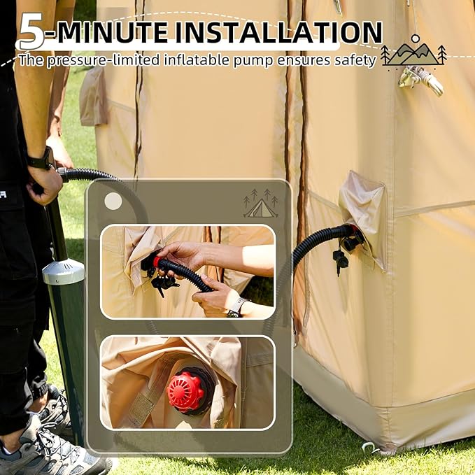 EROMMY 4/6/8/12 Person Inflatable Tent with Skylight, 4 Season Blow Up Tents with Hand Pump for Outdoor Camping & Hiking, Easy Set-up Windproof Sunproof Waterproof