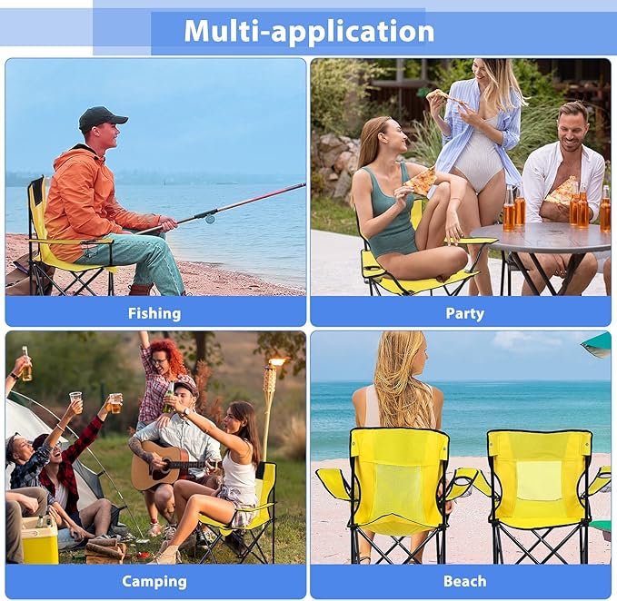Shellwei 2 PCS Folding Camping Chair with Cupholder and Carry Bag Regular Size Colorful Breathable Portable Lightweight Lawn Chair with Side Pocket for Fishing Hiking Beach Outdoor Activity