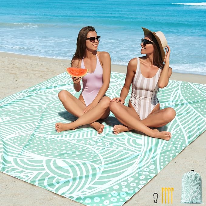 Beach Blanket, Sandproof Beach Mat, Waterproof Quick Drying Lightweight Outdoor Aztec Picnic Mat 79" X 83"/120"x108" for 2-8 Adults for Travel, Camping, Hiking