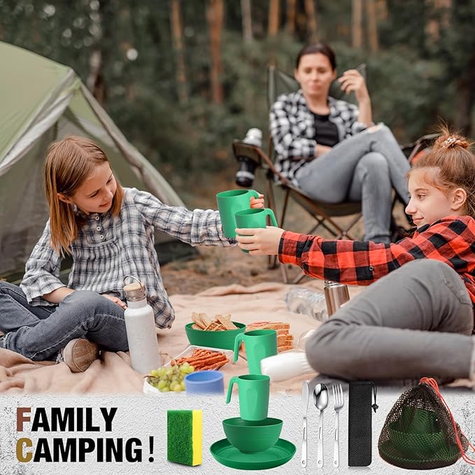 Scout Camping Mess Kit for 1 Person Boy Scout Dishes Set Girl Scout Mess Kit with Mesh Bag Reusable Light Weight Eating Utensils Plastic Camping Cutlery Set for Travel Camp