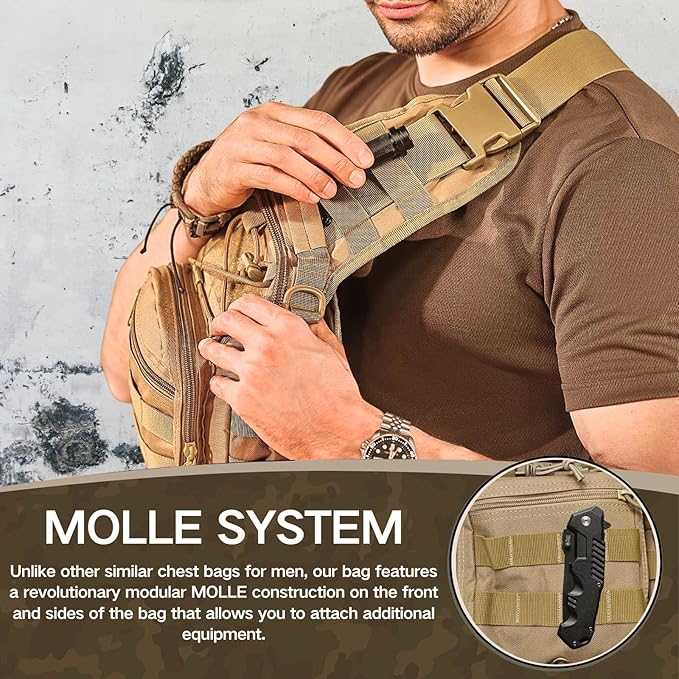 Tactical Shoulder Sling Bag Small Outdoor Chest Pack Backpack for Men Traveling, Trekking, Camping, Sling Backpack