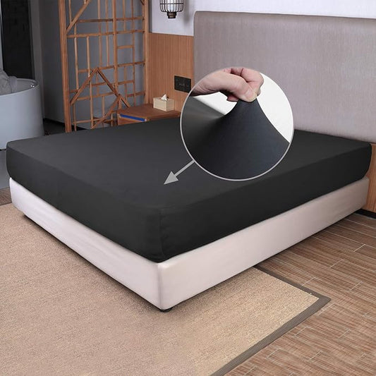 Stretch Full/Full XL Size Fitted Sheet Only - 4-Way Stretchy Jersey Knit, Cozy T-Shirt Soft, Wrinkle Free, Snug Fit & Stay in Place, No More Slipping Off for Mattress (Deep: 5"-16") - Dark Gray