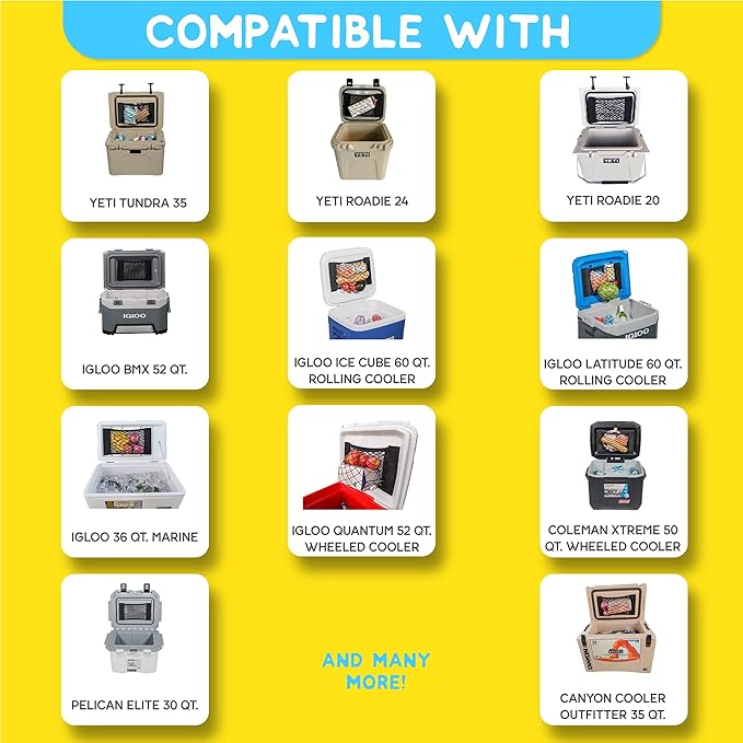 Cooler Net for Dry Storage and Organization - Compatible with YETI, RTIC, Ninja, Igloo, Coleman, Lifetime, Pelican Ice Chests - Works with Cooler Lights, Wheel Kits, RTIC Cooler Accessories, and More